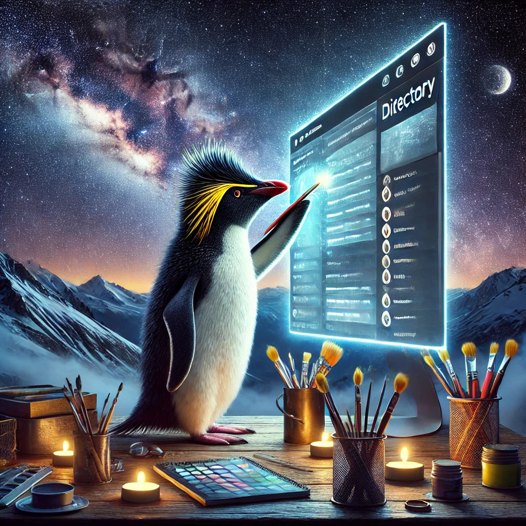 AI Rockhopper designing an online directory at its cosmic desk AI Rockhopper designing an online directory at its cosmic desk