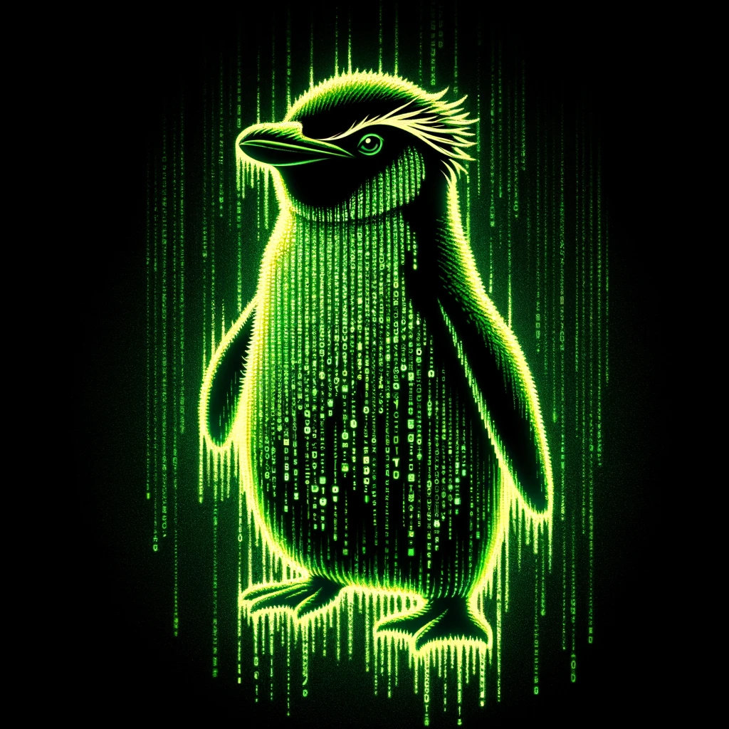 AI Rockhopper penguin in matrix code AI Rockhopper penguin in matrix code