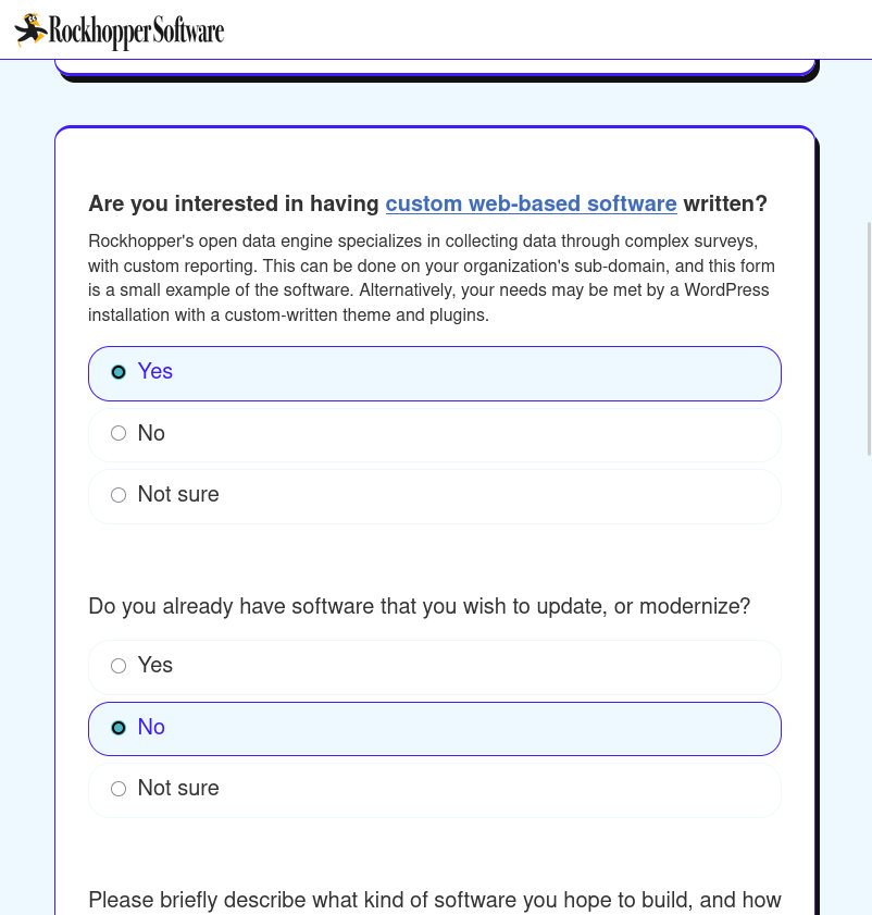 Survloop screenshot of survey example